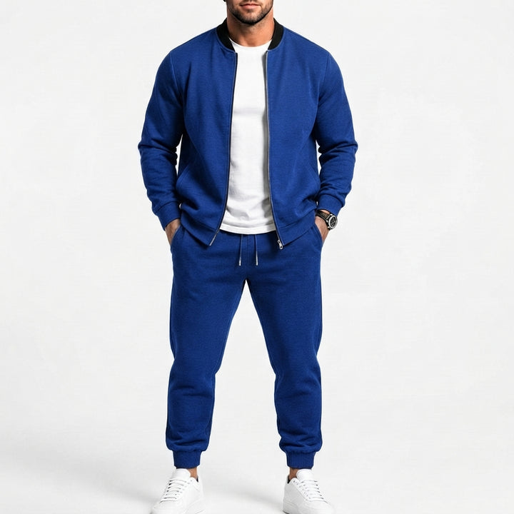 Herr Sweat Set Gjord av Mjuk Sweat Fabric med Bomber Jacka och Tapered Jogging Byxor