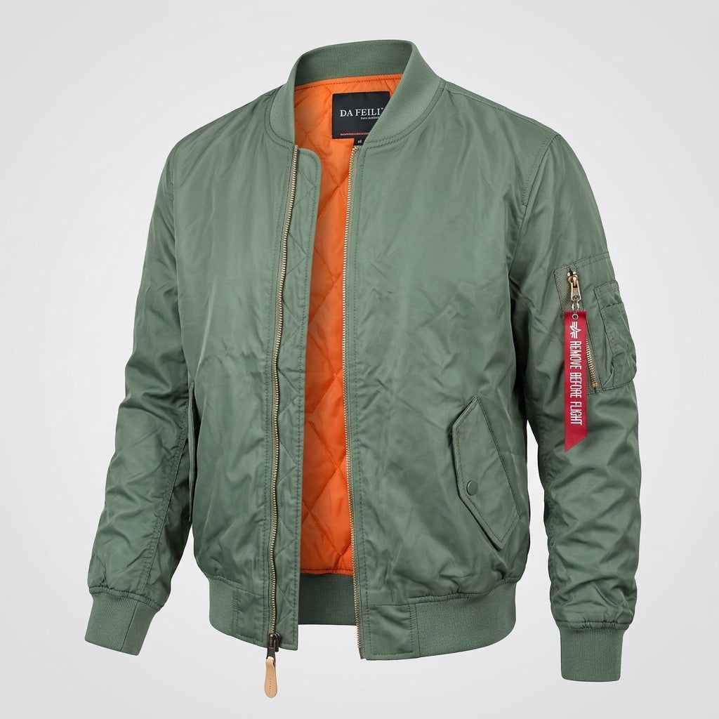 Herr lätt nylon bomberjacka med quiltad värmande foder och ärm ficka