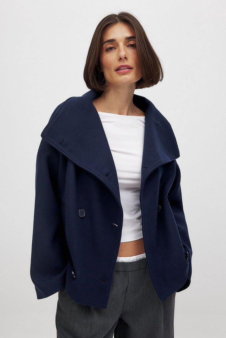| Dam Kort oversize vinterjacka med slagkrage och Double Buttonless