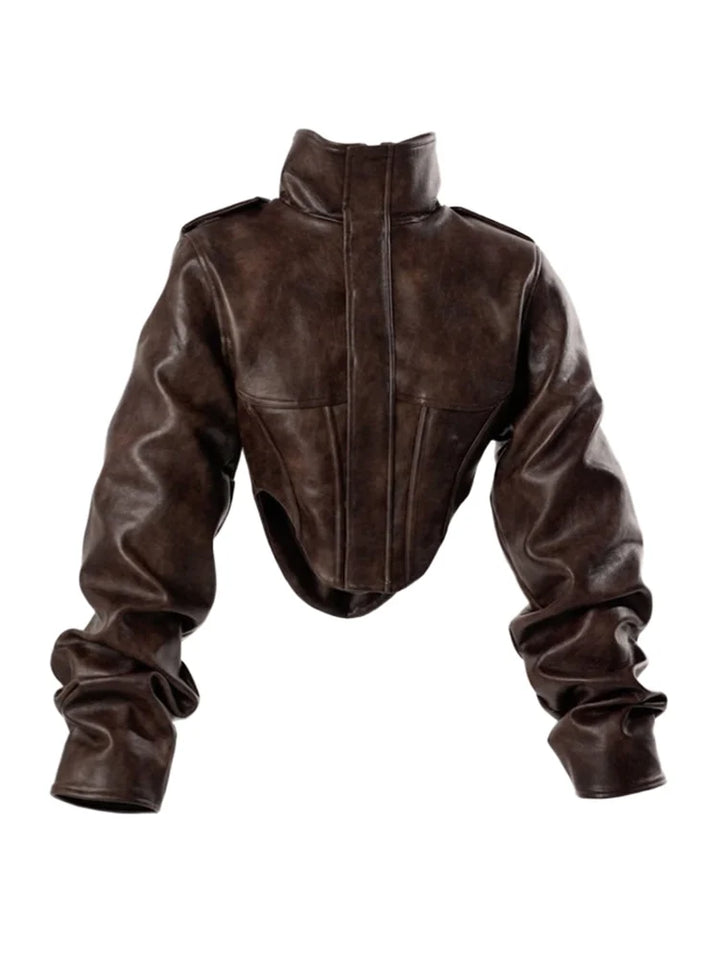 | fuskläder jacka - modeable cropped bikerjacka med balloon ärmar &amp; stilren design