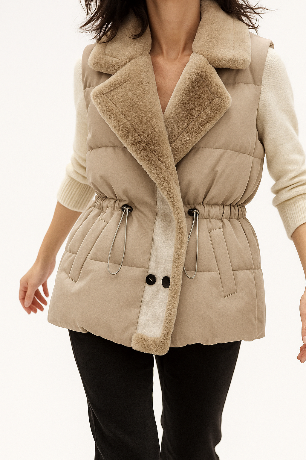 | Dam vadderad väst med Plush Krage och Waistband