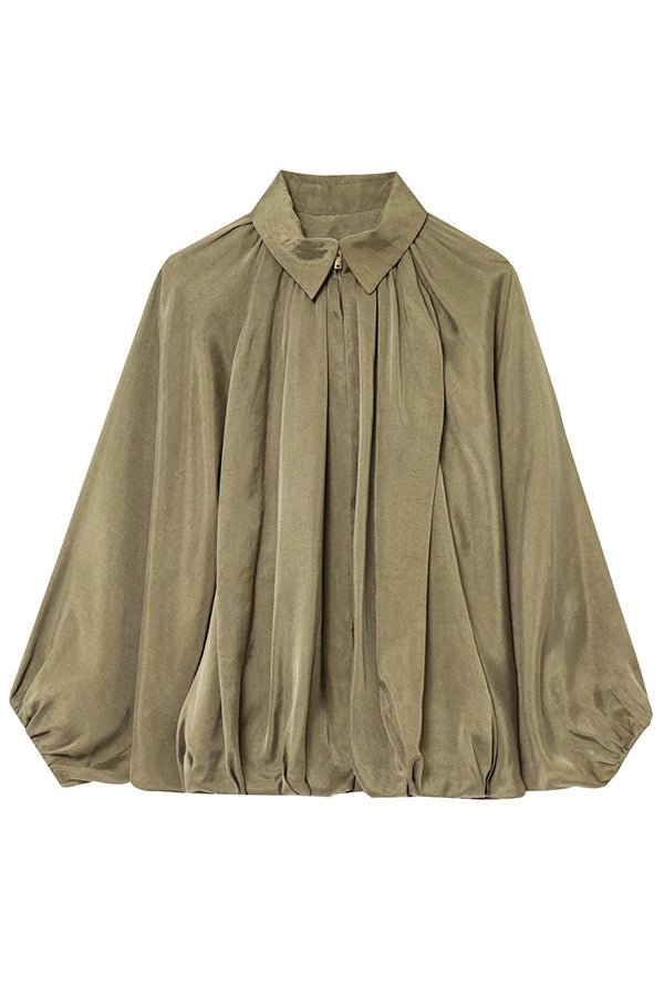 | Dam casual Jacka med Lapels Lång Puff Ärmar och Dragkedja