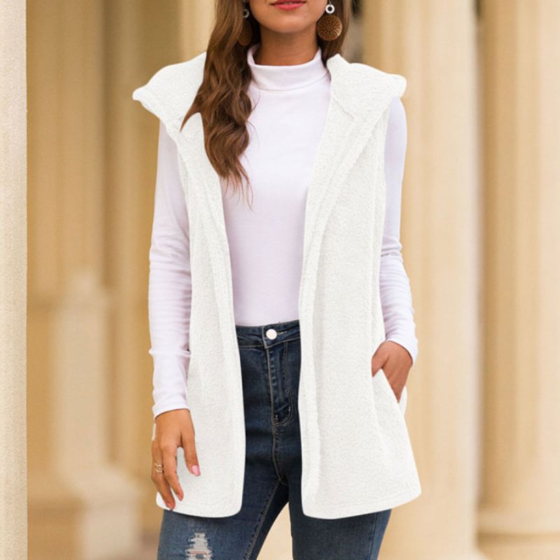 | Dam Sleeveless Fleece väst med huva och Fickor