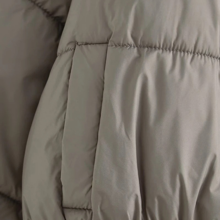 | Dam Kort pufferjacka med Hög Krage och Elastisk Waistbelt