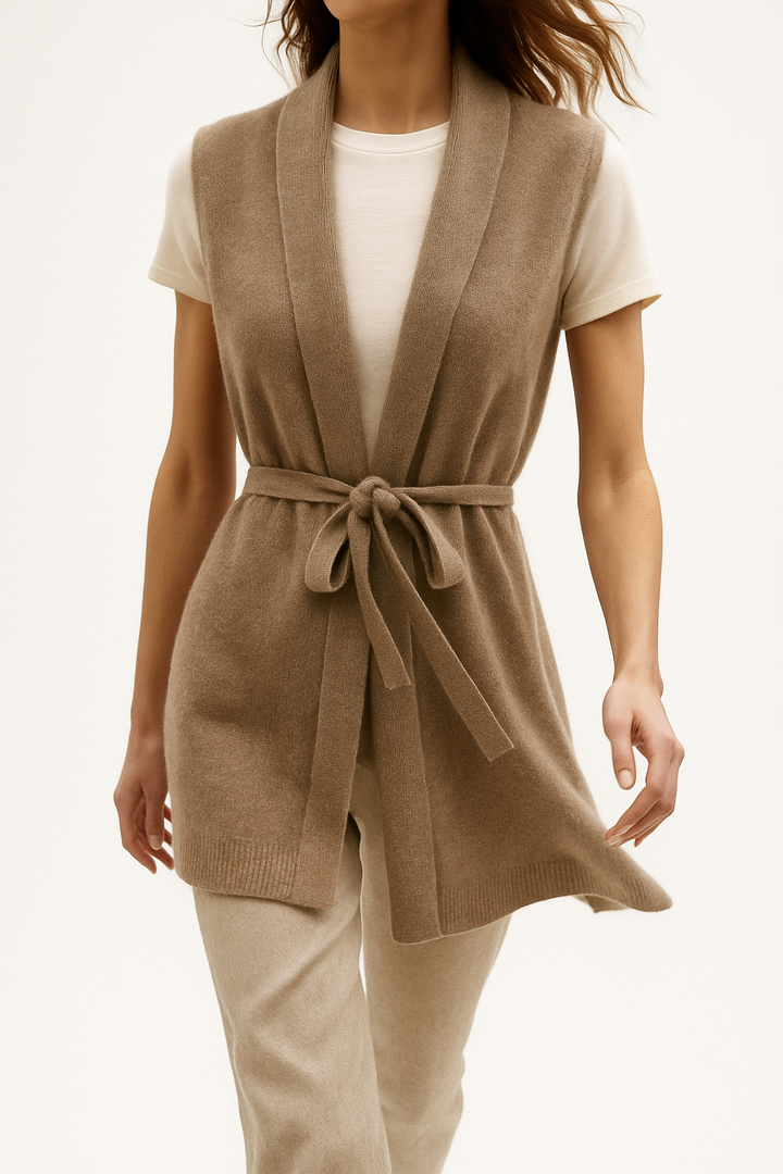 | Dam Cashmere väst Utan Ärmar med Tie Belt