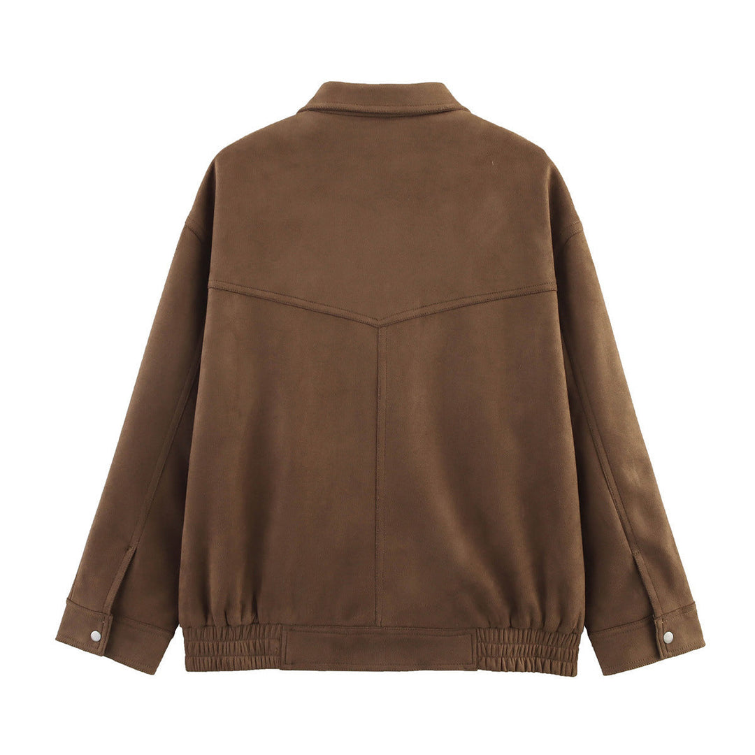 Dam Oversize Velvet-Optic Jacka med Lock Fickor, Tryckknapp Front och Elastic Nederkant