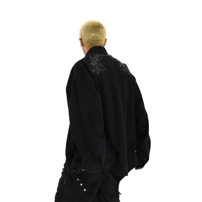 Herr Oversized Utilityjacka med Embroidery, Ståkrage, Dragkedja och Long Straps