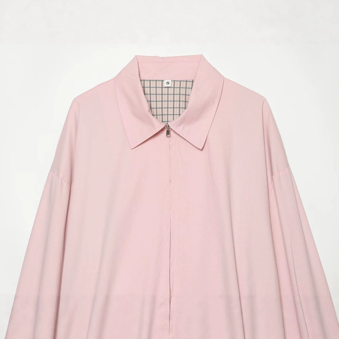 Dam Lätt Kort Blouson med Skjort Krage, Dold Dragkedja och Elastic Nederkant