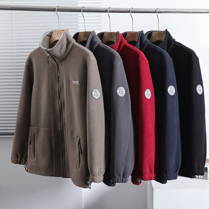 Herr Microfleece Quiltad Jacka med Stående Krage, Elastisk Muddar och Dold Sida Fickor