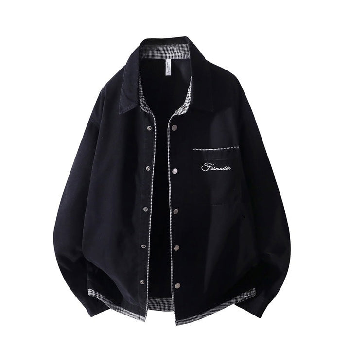 Unisex Oversize Skjortjacka med Contrasted Check Interior &amp; Chest Ficka