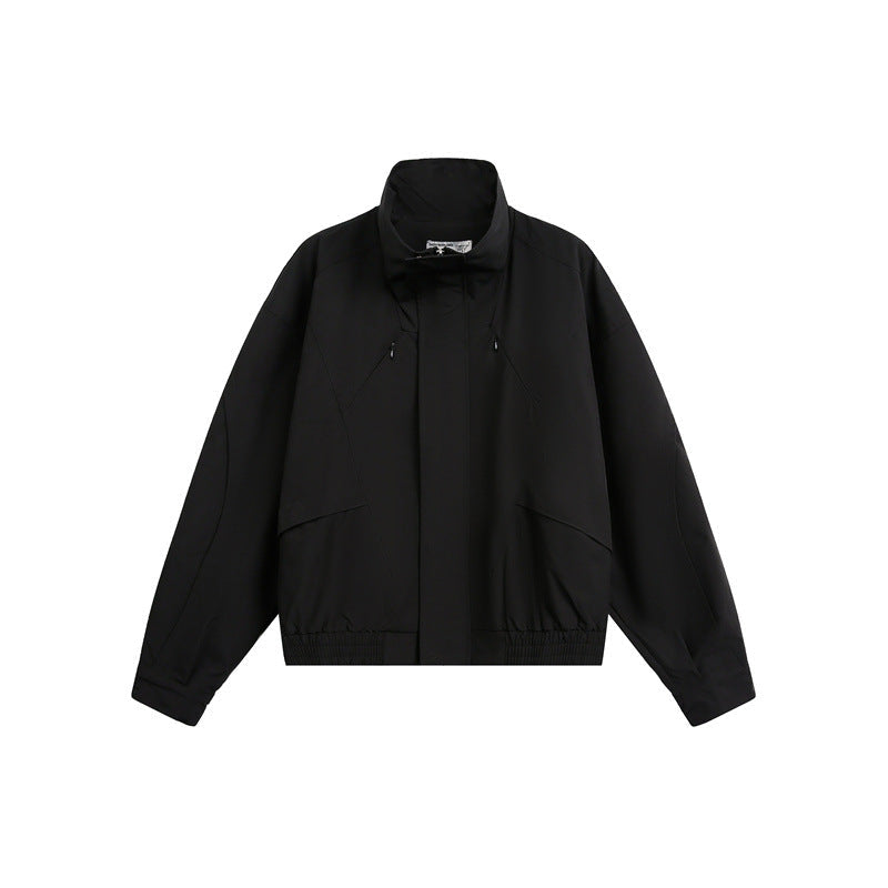 Unisex Kort Jacka i Minimalistisk Tech Fabric med Funnel Krage och Dold Knäppslå