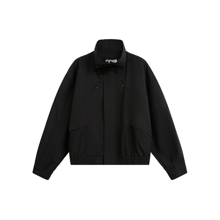 Unisex Kort Jacka i Minimalistisk Tech Fabric med Funnel Krage och Dold Knäppslå