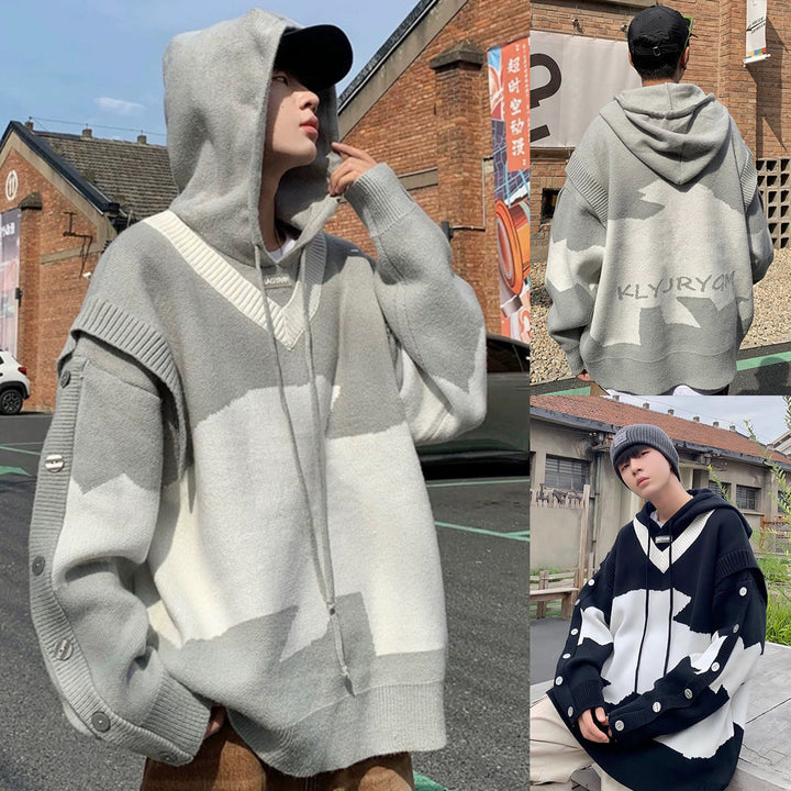 Herr Ledig Oversized Tröja med Knapplist