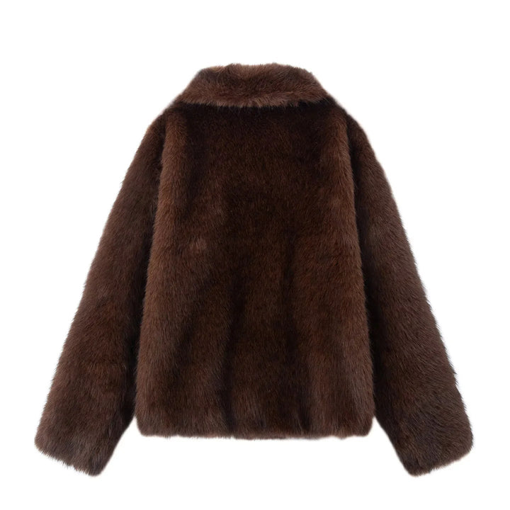 Dam nano kort sheepskin-look jacka med voluminous sjalkrage och concealed knäppning