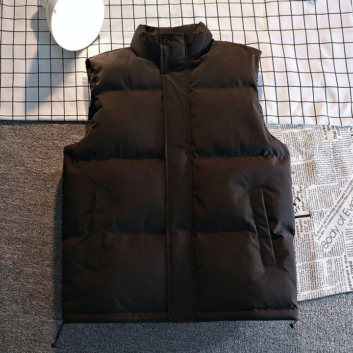Herr Quiltad Vadderad Gilet med Hög Ståkrage, Dold Zip och Dragsko Fåll