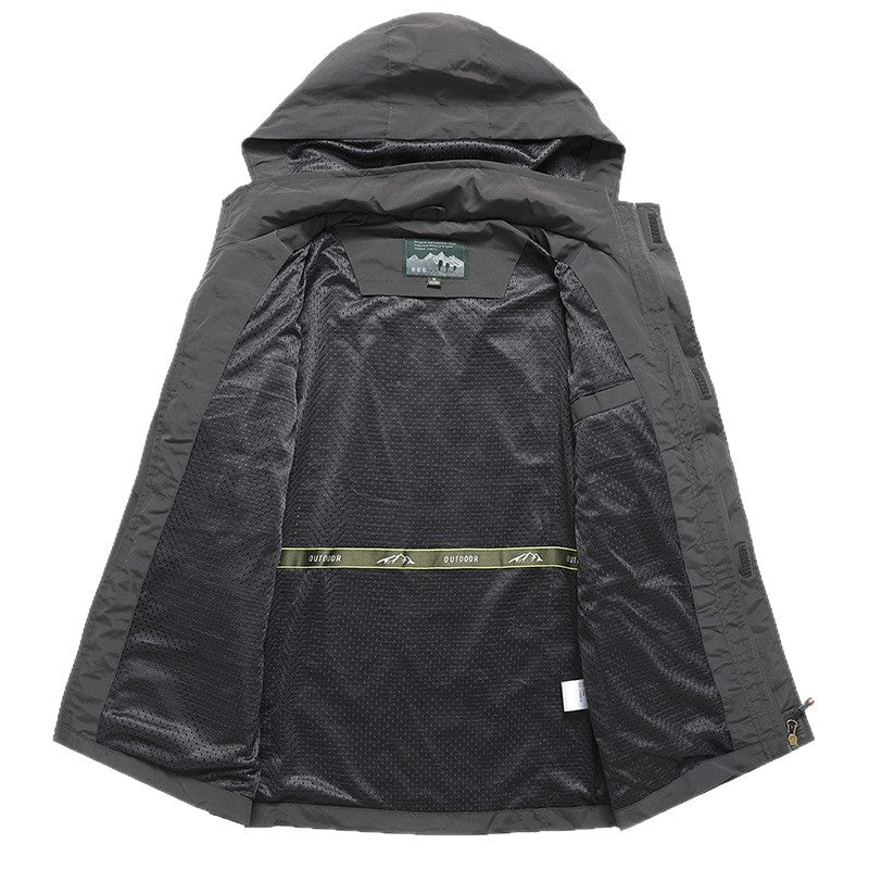 Herr Technical Ljus Utomhus Jacka med Huva Vattenavvisande och Multifunctional Fickor