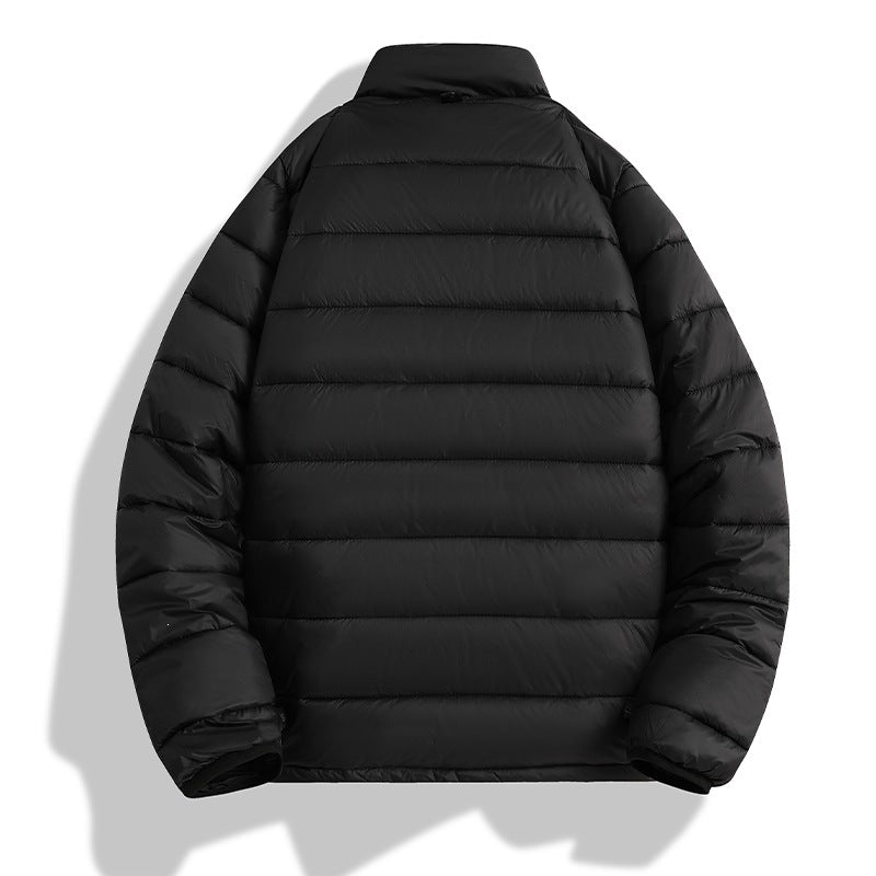 Herr Lätt Ultra-Warm Packbar Quiltad Jacka med Horizontal Quilting, Hög Ståkrage, och Tvåvägsdragkedja