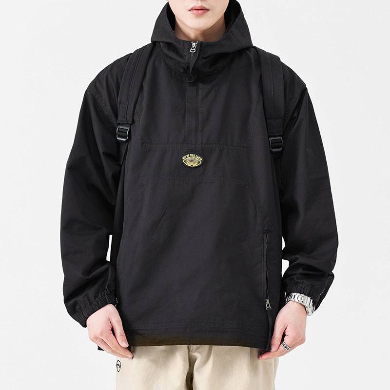 Herr med huva Anorak Pullover Jacka i Oversize Funktion Stil