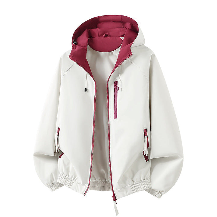 Dam lätt med huva shell jacka in urban look med kontrasterande foder, zippered fickor, och elastic fåll