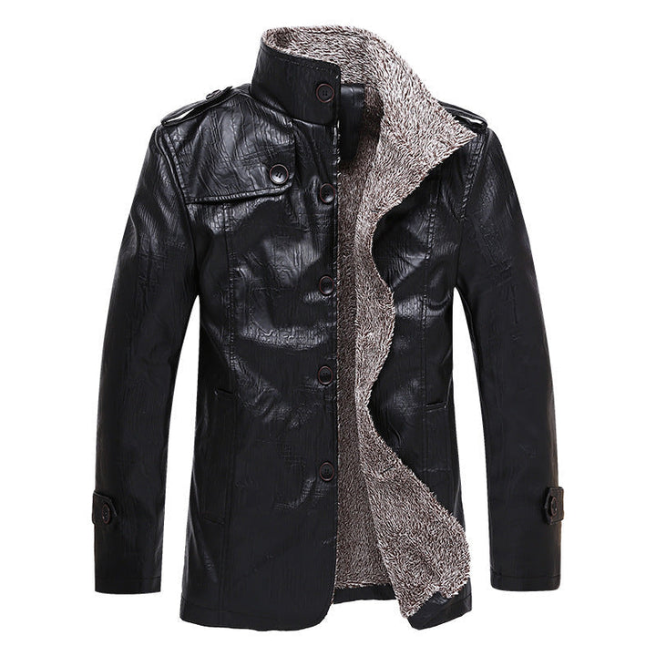 Herr Texturerad Konstläder Midlayer Jacka med Teddy Fleecefoder, Ståkrage och Axel Patches