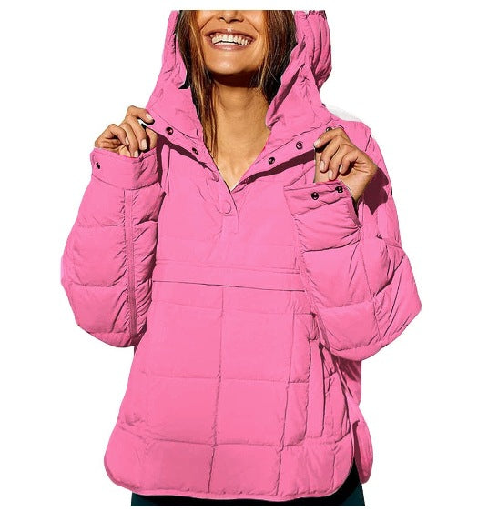 Dam Quiltad Fodrad Pull-Over Anorak med Huva