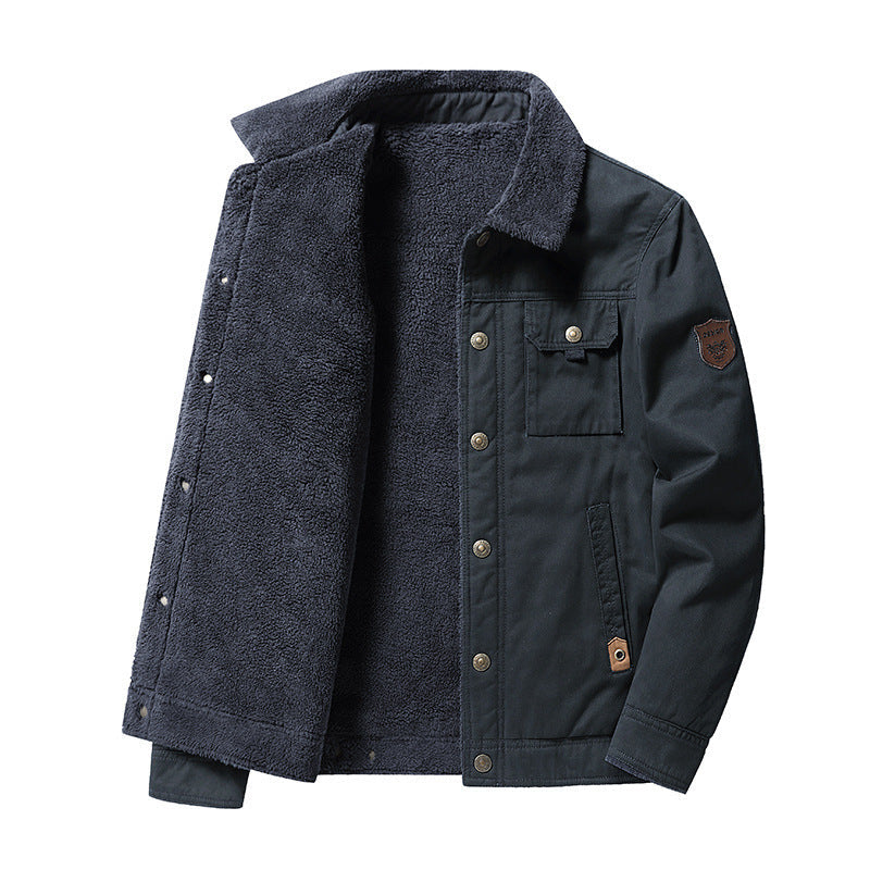 Herr Canvas Trucker Överskjorta med Heltäckande Teddy Fleecefoder och Skjorta Krage