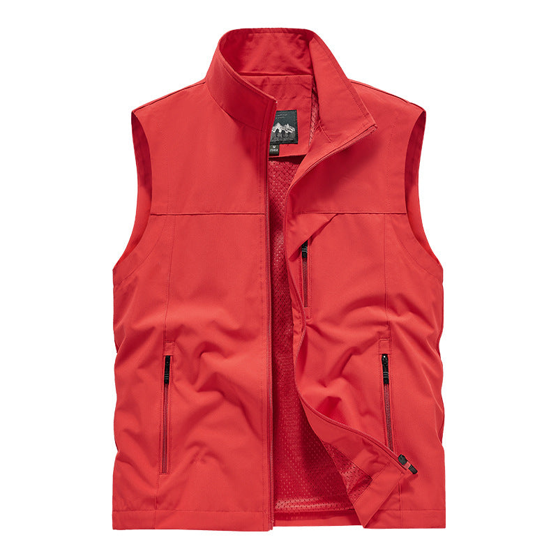 Herr Andningsbar Softshell Utility Väst med Hög Stående Krage, Vattenavvisande Yttre Lager och Flera Dragkedjefickor
