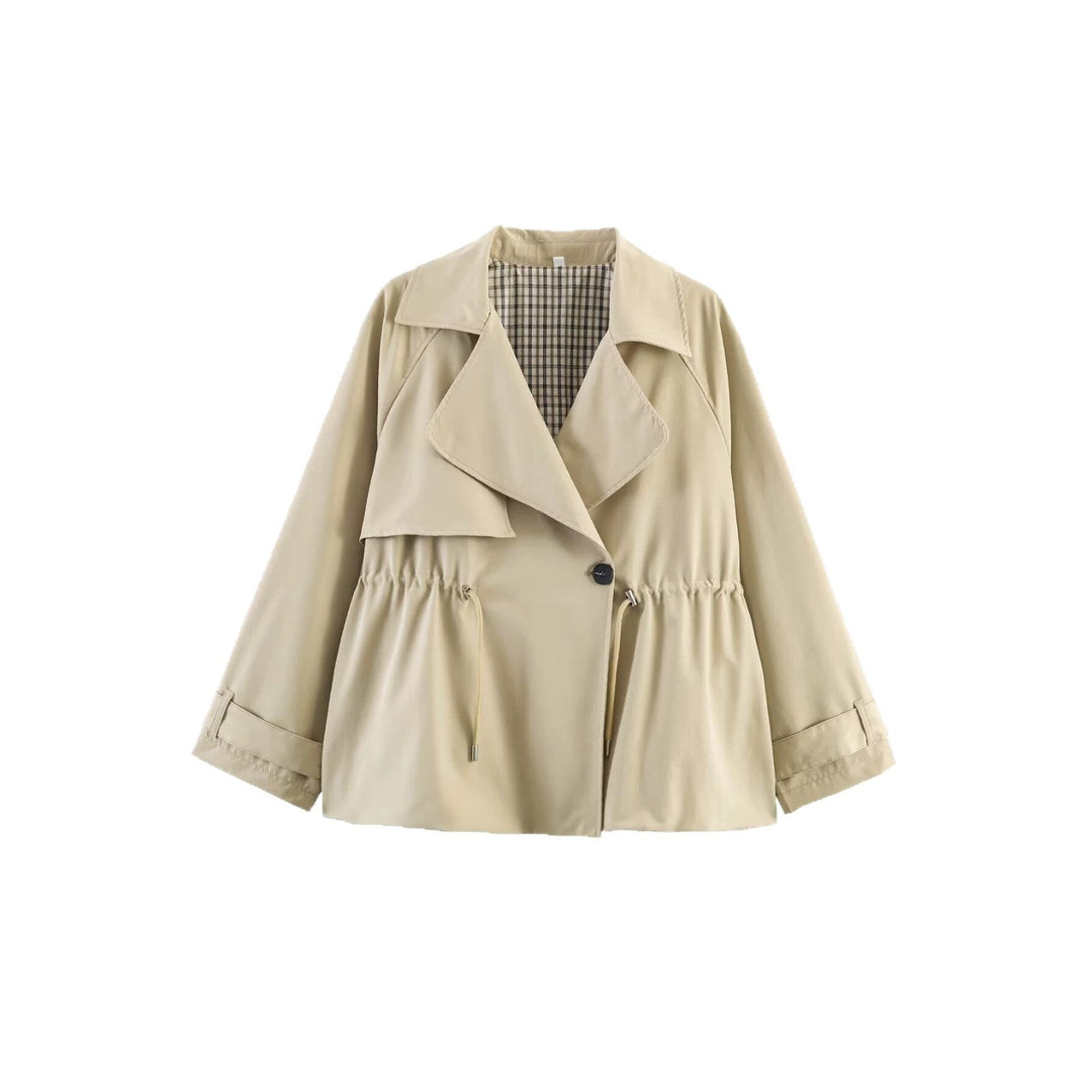 Dam Kort Trenchcoat i Boxig Skärning med Drawstring Waist och Oversize Muddar