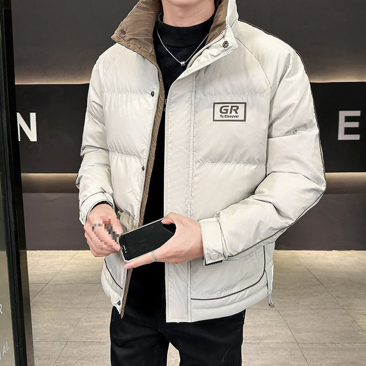 Herr Vadderad Quiltad Jacka med Hög Krage, Press Stud Slå &amp; Kontrast Sido Rand