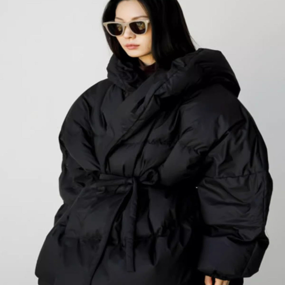 Dam oversized vadderad vinterjacka med XXL huva och Drawstring Waistband