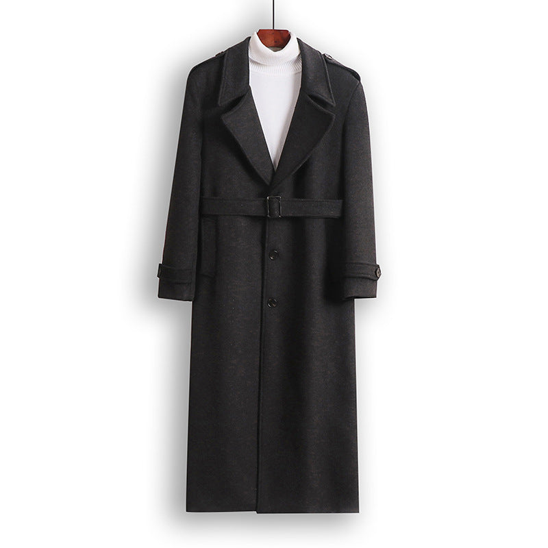 Herr Maxi-Length Ullblandning Overcoat med Boxig Siluett, Sjalkrage Krage och Dekorativa Axelklaffar