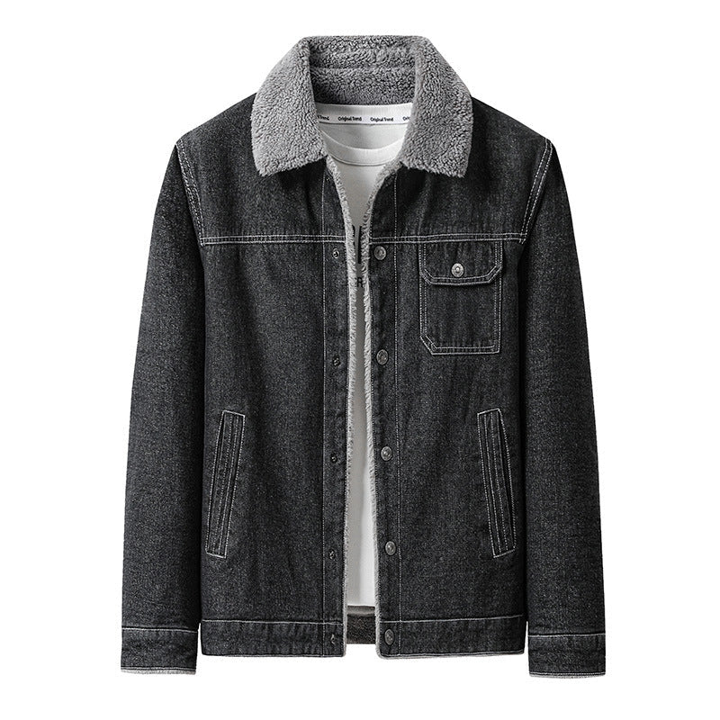 Herr overshirt Jacka tillverkad av Denim med teddyfoder och Sherpa krage