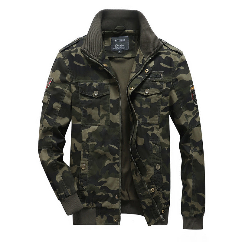 Herr Militär Inspired Kamouflage Tryck Övergång Jacka med Dragkedja, Lock Fickor och Elastisk Muddar