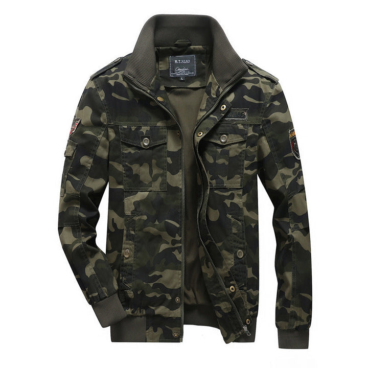 Herr Militär Inspired Kamouflage Tryck Övergång Jacka med Dragkedja, Lock Fickor och Elastisk Muddar
