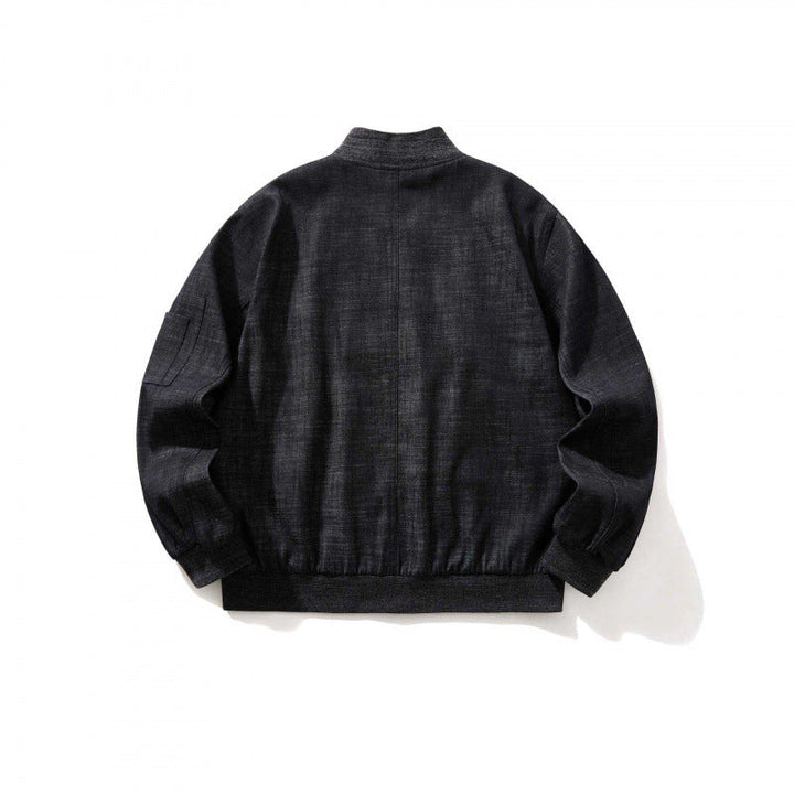 Herr cropped boxig denim bomberjacka med dragkedja, insats fickor, och ärm dragkedja