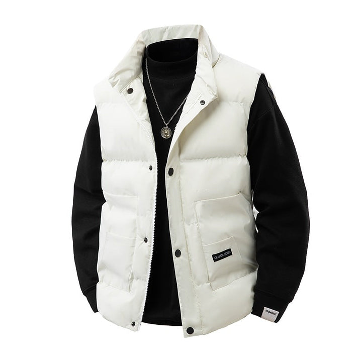 Herr termo quiltad väst med hög krage trim, tryckknapp front &amp; mounted funktion fickor