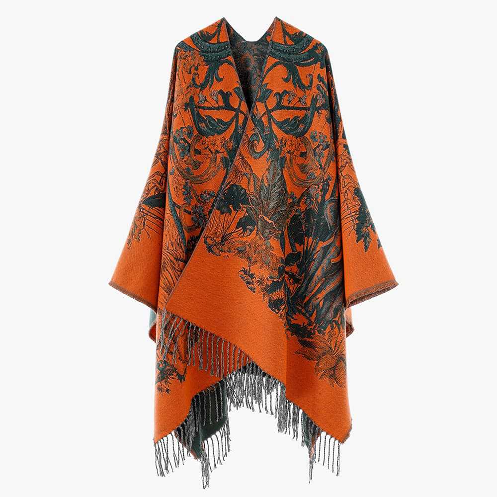 Dam Jacquard-Woven Fringe poncho i Tapestry look