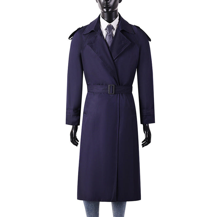Herr Elegant Knee- till Calf-Length Trench Kappa med Dold Knappslå och Axel Axelklaffar