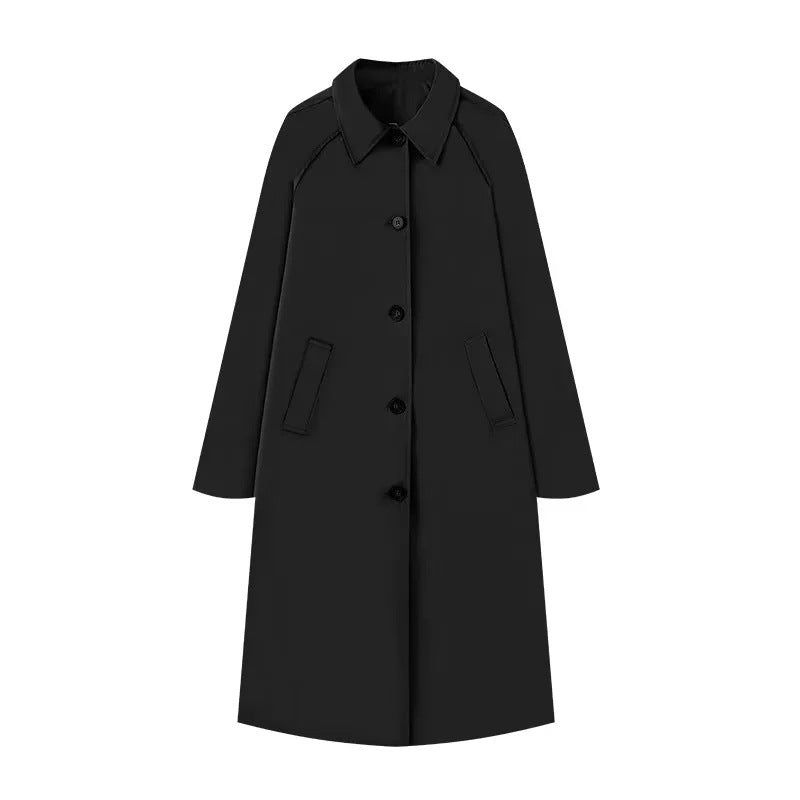 Dam 400+ Lång Skärning Trenchcoat med Raglan Ärmar och Dold Knapp Knäppning