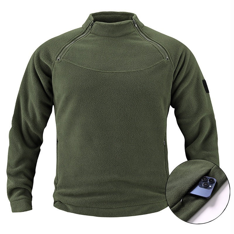 Herr Tactical Fleece Pullover med Axel Dragkedjor, Chin Guard, och Velcro Panel