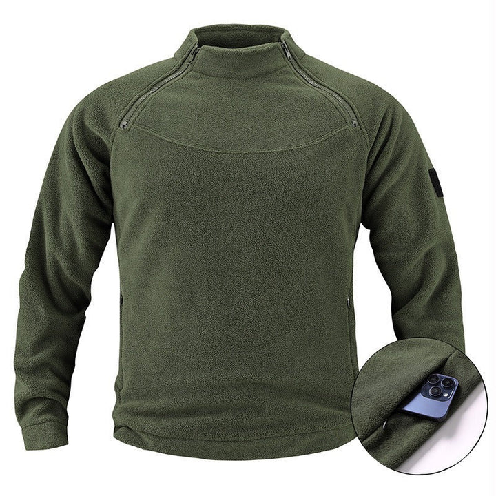 Herr Tactical Fleece Pullover med Axel Dragkedjor, Chin Guard, och Velcro Panel
