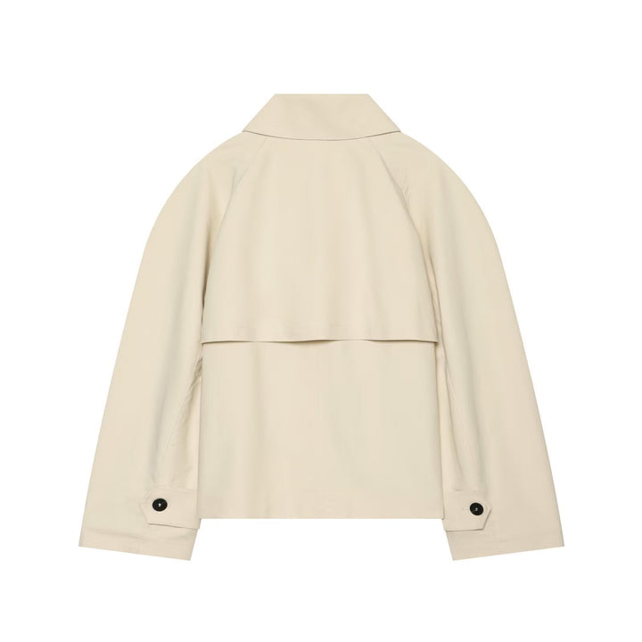 Dam Kort Trenchcoat med Oversize Ärmar och Dold Knapp Knäppning