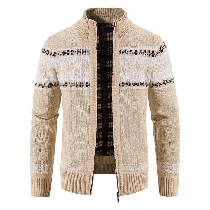 Herr Norwegian Knit Zip Jacka med Stående Krage, Warming Fleecefoder, och Dragkedja