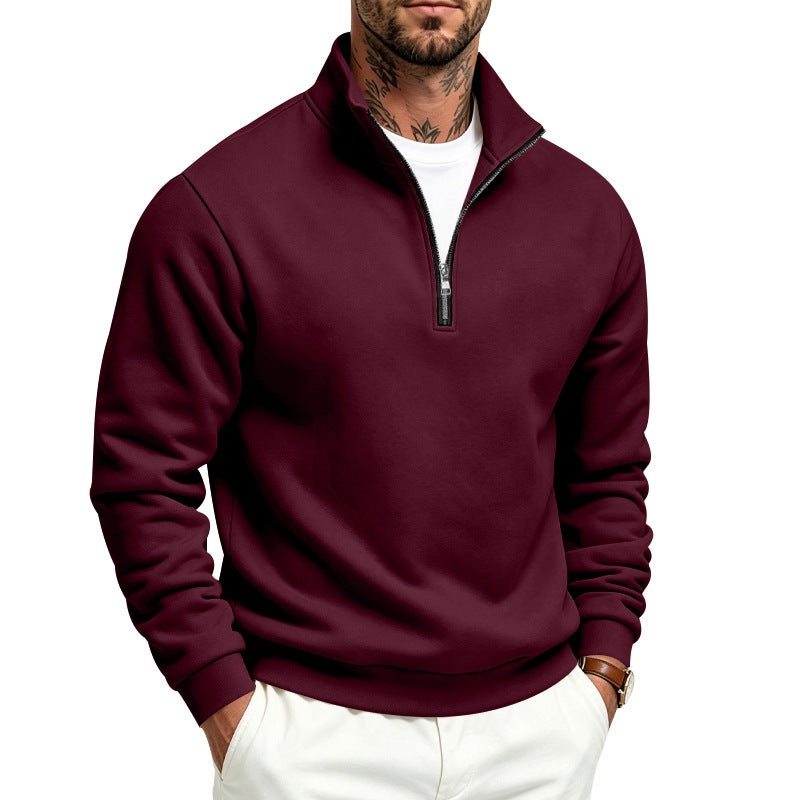 Herr Halv Dragkedja College-Tröja med Turtleneck och Mjuk Fleece Inner Side