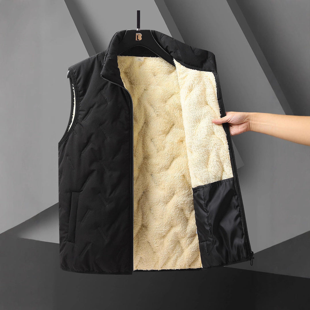 Herr Reversible Termisk Quiltad Väst med Warming Teddyfoder och Hög Hals Ståkrage