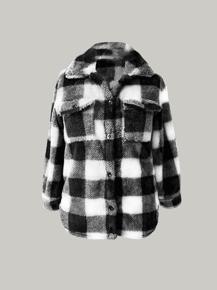 Dam oversized Teddy Shirt jacka med Check mönster