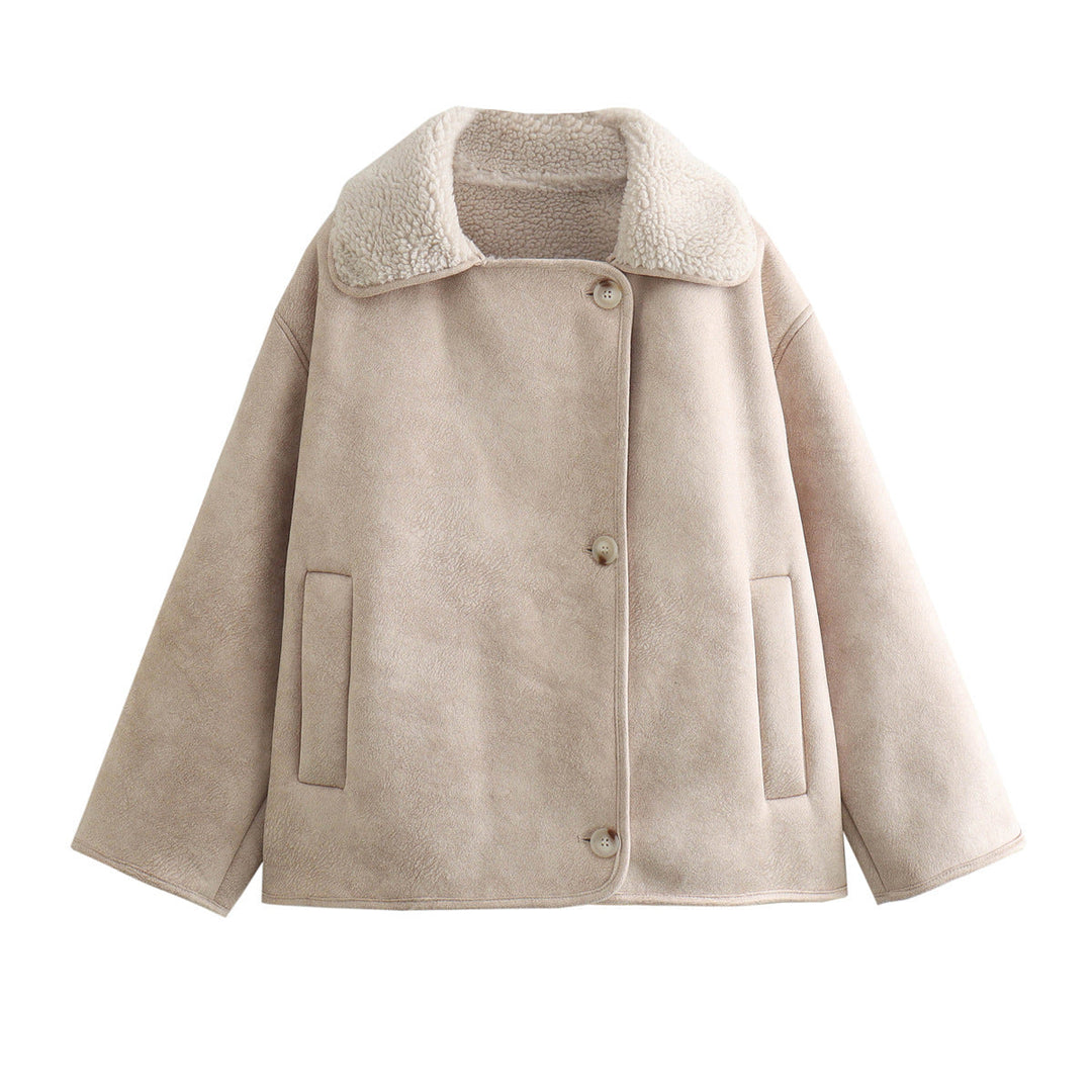 Dam Boxy jacka gjord Faux Shearling med stor teddy krage och sidofickor