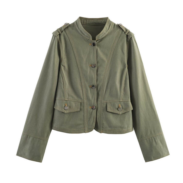 Dam kort jacka in utility stil med ståkrage och shoulder straps