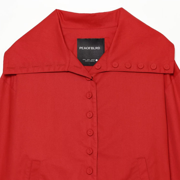 Dam Lätt Skjortjacka med Oversize Krage, Continuous Knapp Knäppning och Patch Fickor