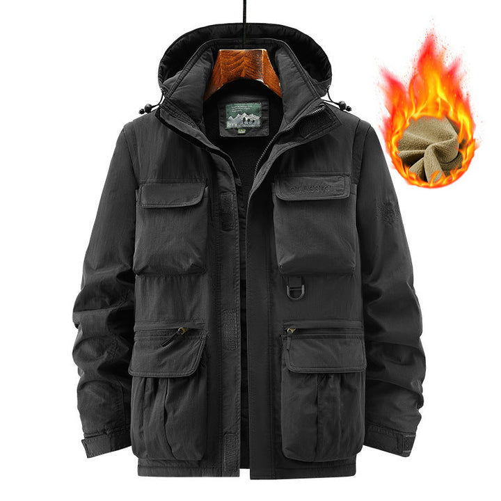 Herr Utility Parka med Warming Fleecefoder, Multifunction Fickor, och Justerbar Huva